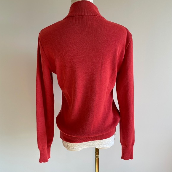 Red Merino Wool Blend Cardigan Womens Snap Button Mock‎ Neck Sweater Size 10 - Picture 2 of 7